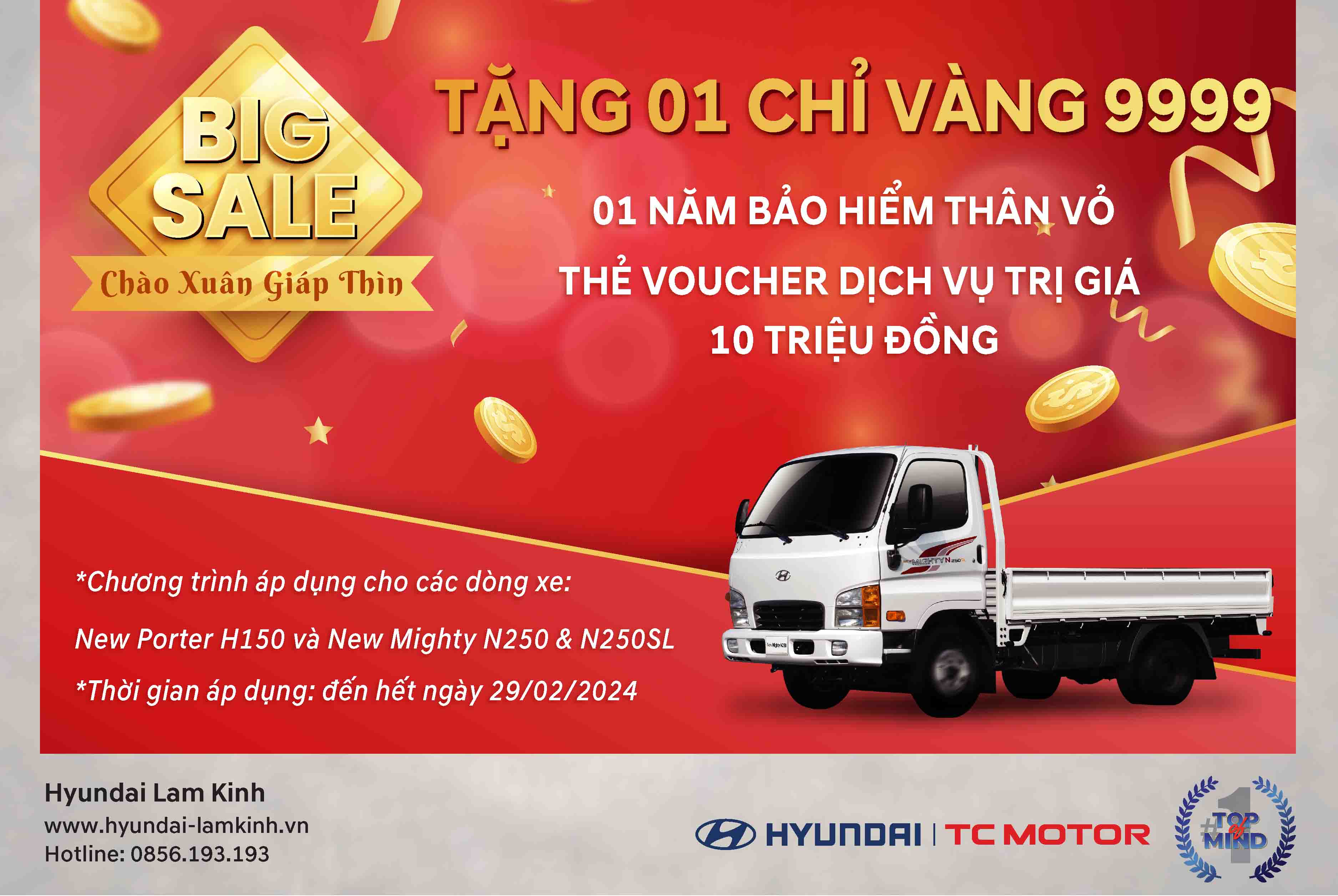 SIÊU KHUYẾN MẠI CHÀO XUÂN GIÁP THÌN 2024 - DÀNH RIÊNG NEW PORTER H150 VÀ MIGHTY N250 &N250SL;